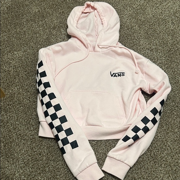 Vans Light Pink Hoodie with Black Checkered Sleeves - Picture 1 of 1